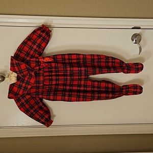 EUC 90's Vintage Footed Onesie Red Plaid Flannel Christmas PJs 24M